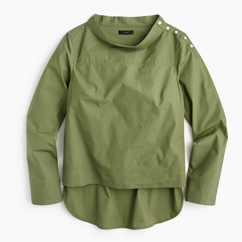 J.Crew Funnel Neck Top High Low Shirt Style G9943 Womens Sz 14 Olive Green